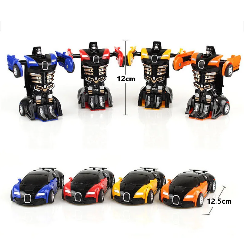 2 IN 1 One Key collisione inerzia deformazione Robot modello di auto plastica Mini Robot per auto per ragazzi impatto veicoli auto giocattoli per bambini