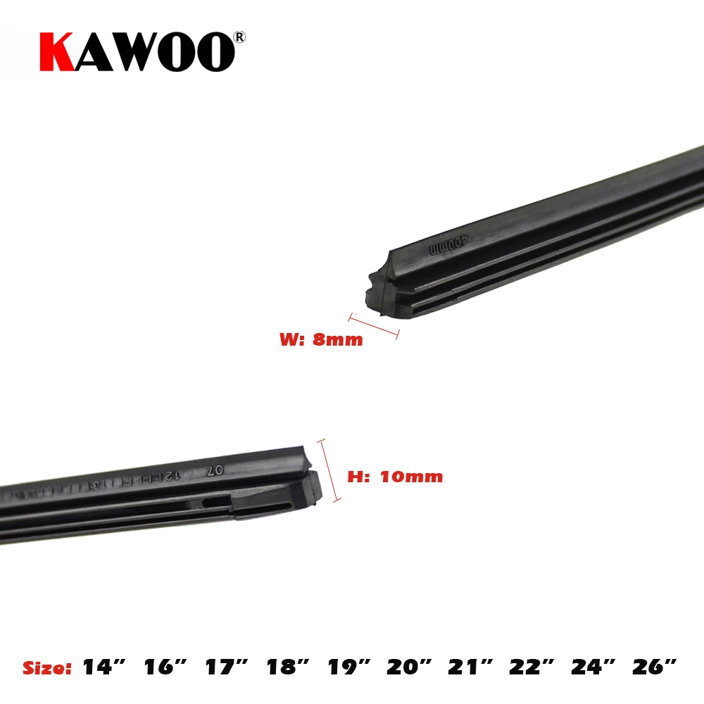 KAWOO-Balai d'essuie-glace à bande en caoutchouc d'insertion de véhicule de voiture, accessoires souples, recharge, 8mm, 14 ", 16", 17 ", 18", 19 ", 20", 21 ", 22", 24 ", 26", 28 ", 1 pièce