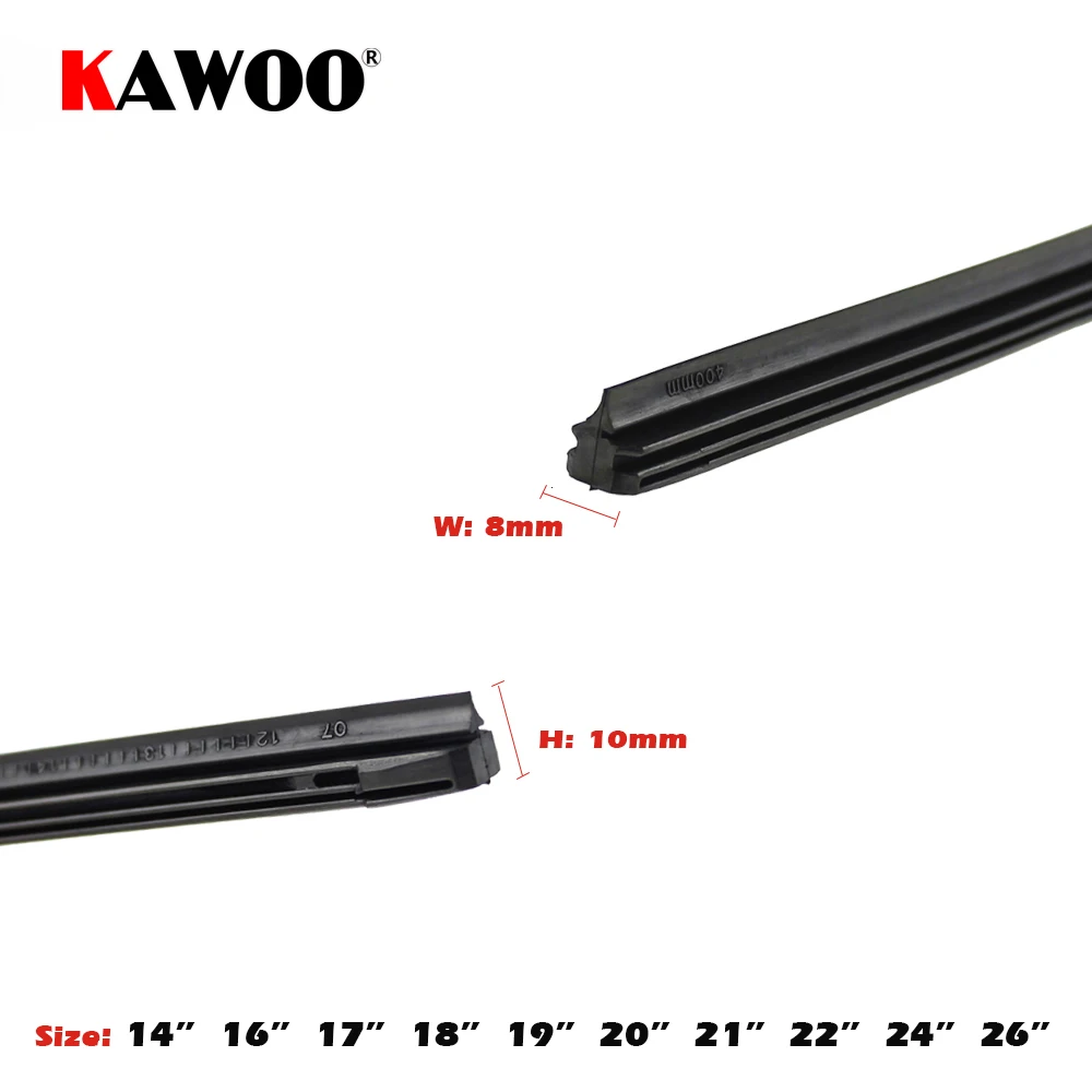 KAWOO-escobilla limpiaparabrisas con tira de goma para vehículo (recarga), 8mm, suave, 14 ", 16", 17 ", 18", 19", 20 ", 21", 22 ", 24", 26 ", 28", 1 Uds. Accesorios