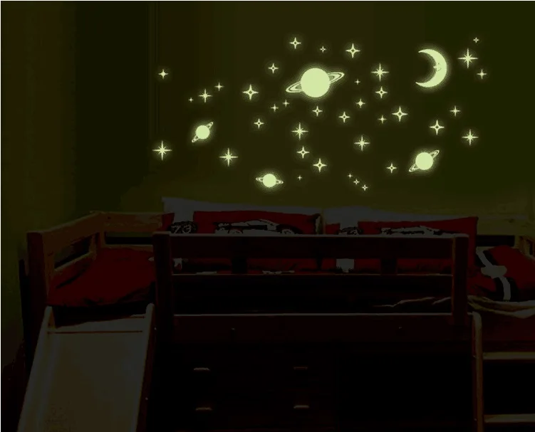 Universe Starry Sky Creative Star of the World Moon luminous fluorescent PVC Wall Stickers Home Decor Mural Decal