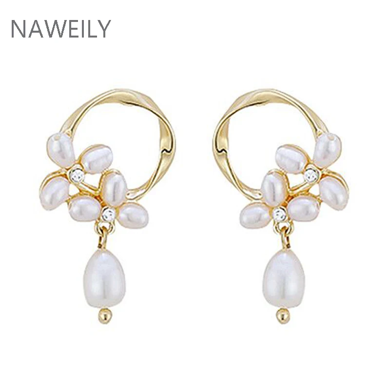 Statement Freshwater Pearl Earrings 14k Gold Plated Flower Chic Women Handmade Natural Beads Drop Earring Jewelry