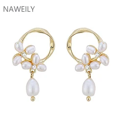Statement Freshwater Pearl Earrings 14k Gold Plated Flower Chic Women Handmade Natural Beads Drop Earring Jewelry