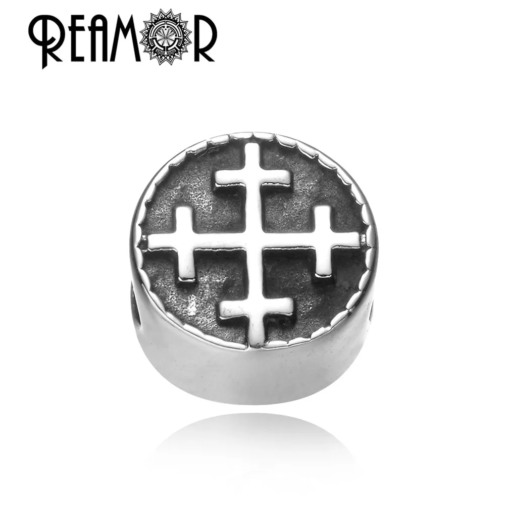 REAMOR 316L Stainless steel European style Big hole beads Taiji Cross Yoga OM Round beads for bracelet jewelry making