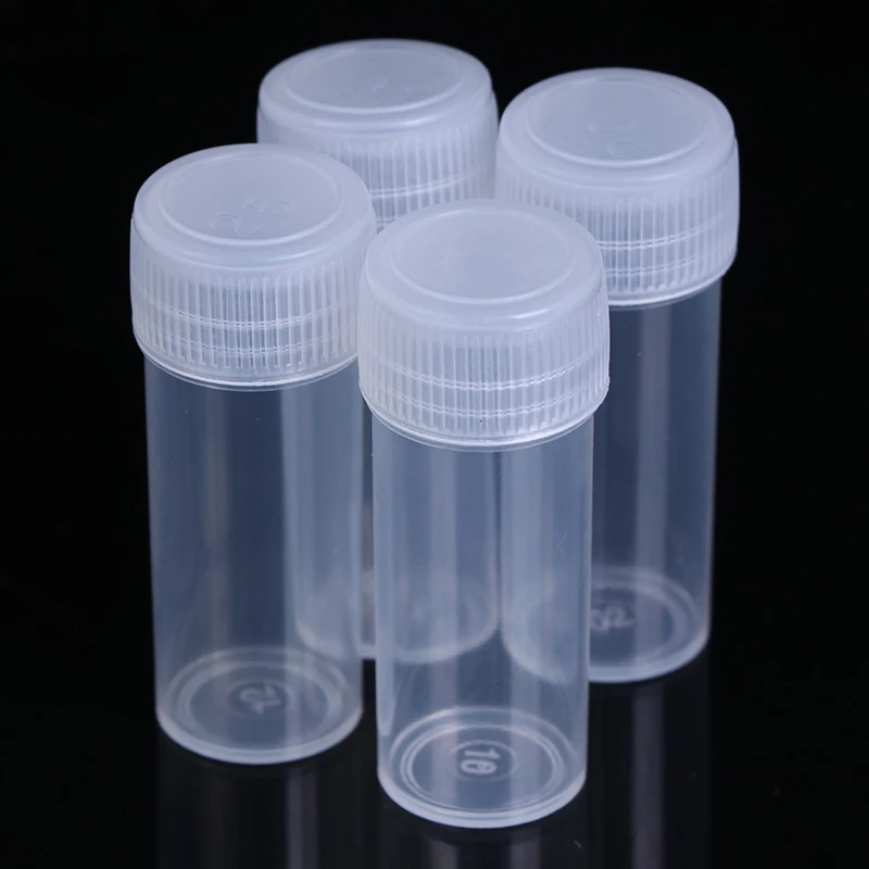 10Pcs 5ml Plastic Test Tubes Vials Sample Container Powder Craft Screw Cap Bottles for Office School Chemistry Supplies New