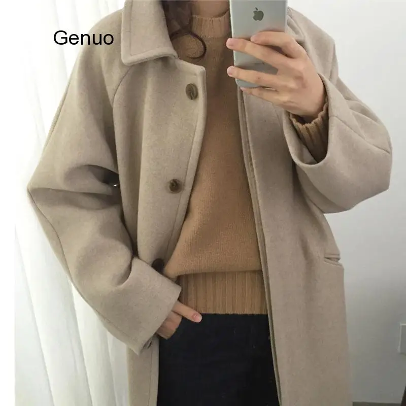 

Wool Outwear Women Korean Style Long Coat High Quality Single Breasted Womens Coats Winter New Fashion Ladies Woolen Jacket