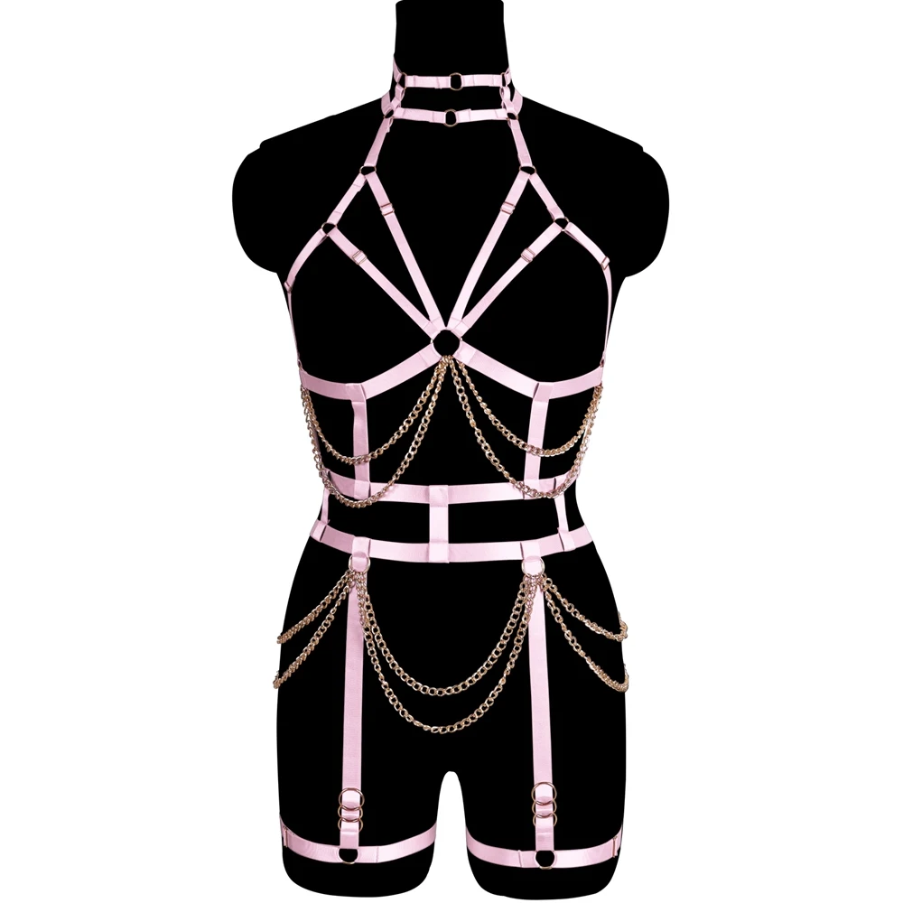 Punk Accessories Metal Chain Bdsm Harness For Women Belt Fetish Lingerie Set Full Body Bondage Suspender Sword Belt Garters