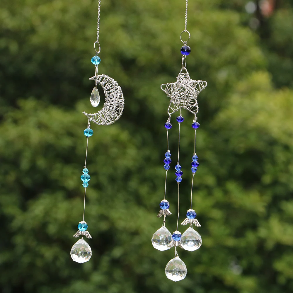 Crystal Suncatcher  Moon Sun Catchers Hanging Crystals Prism for Window Rainbow Maker Pendants