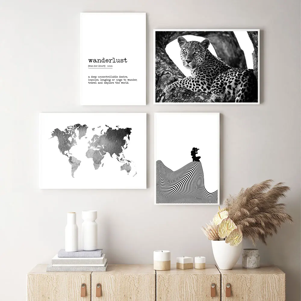 Leopard Photography Poster Minimalist World Map Art Print Wanderlust Canvas Painting Modern Wall Picture Living Room Home Decor