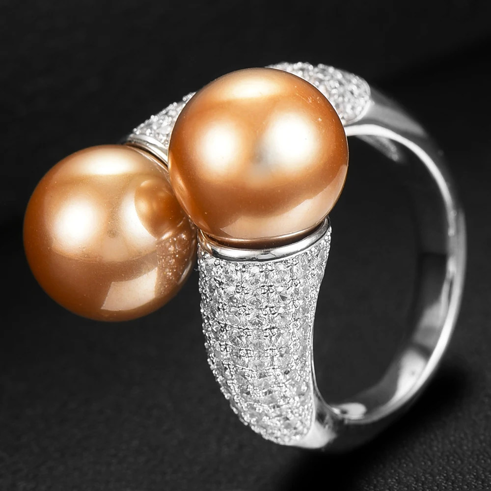 GODKI 2025 Trendy Ronde Parel Verklaring Ringen voor Vrouwen Kubieke Zirkoon Vinger Ringen Kralen Charm Ring Bohemian Strand Sieraden 2019