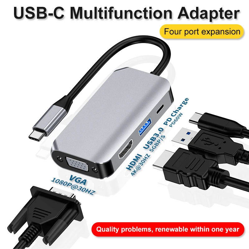 

Док-станция с разъемами типа c и HDMI, совместимая с 4K на vga хаб, док-станция для компьютера