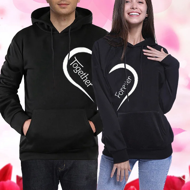 Woman Lover Sweet Sweatshirt Long Sleeve Hooded Together Forever Couple Hoodies Autumn Winter Hoodies