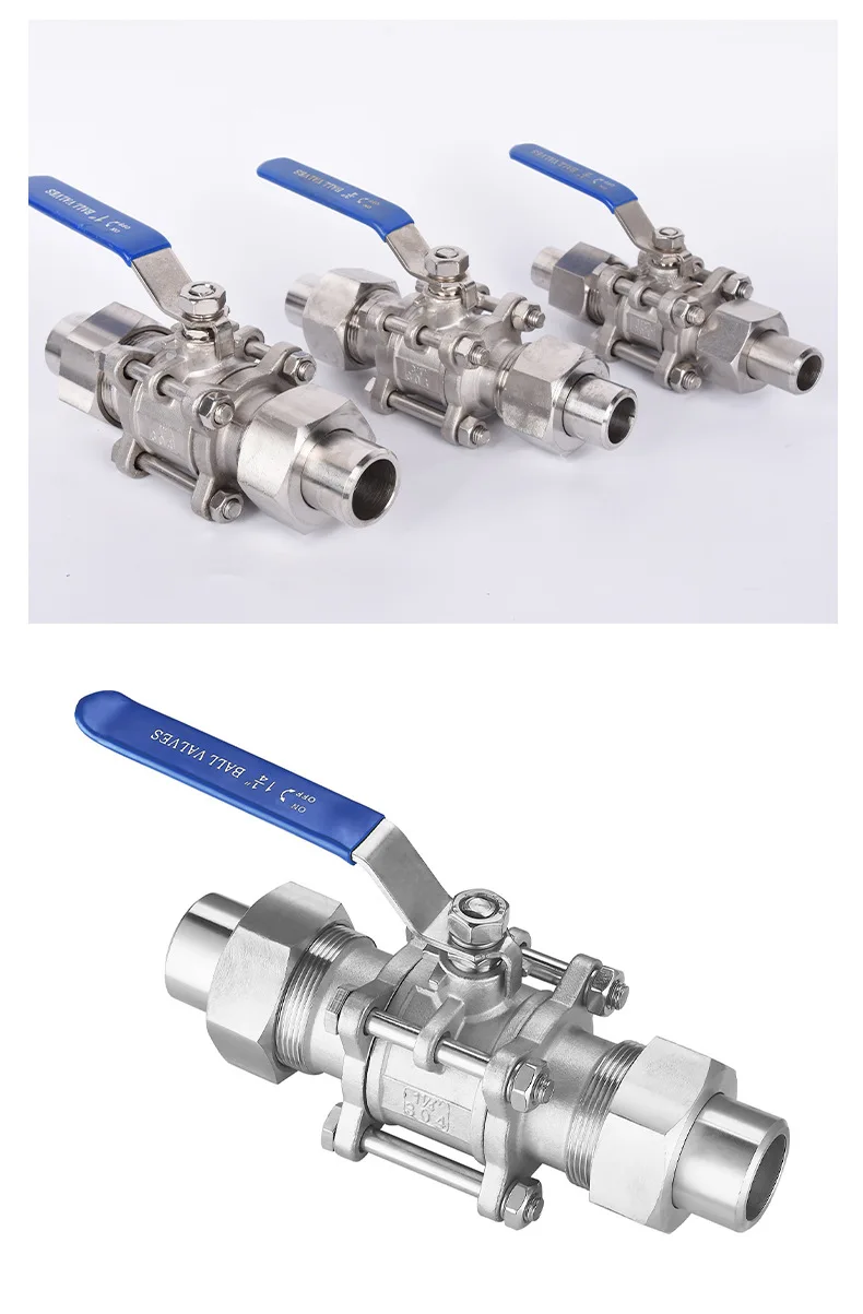304 Edelstahl 1/2" 3/4" 1" Dreiteiliges Doppel-Außen-Drahtgeschweißtes Hülsen-Kugelventil – Detail 2