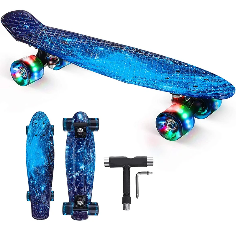 Printing Complete Skateboard 22 Inch Cruiser Skateboard for Beginners Blue with T tools