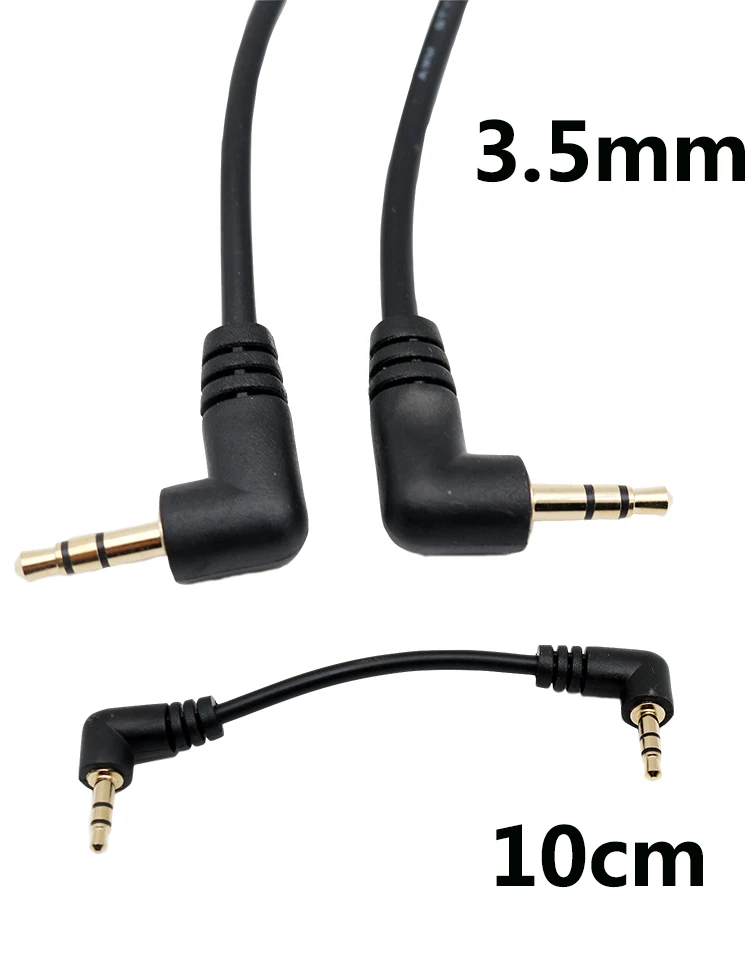 1 Stück Gold 3,5 mm 1/8 Zoll rechtwinklig auf 3,5 mm 3-polig männlich rechts Stereo AUX Audiokabel 10 cm / 15 cm – Detail 1