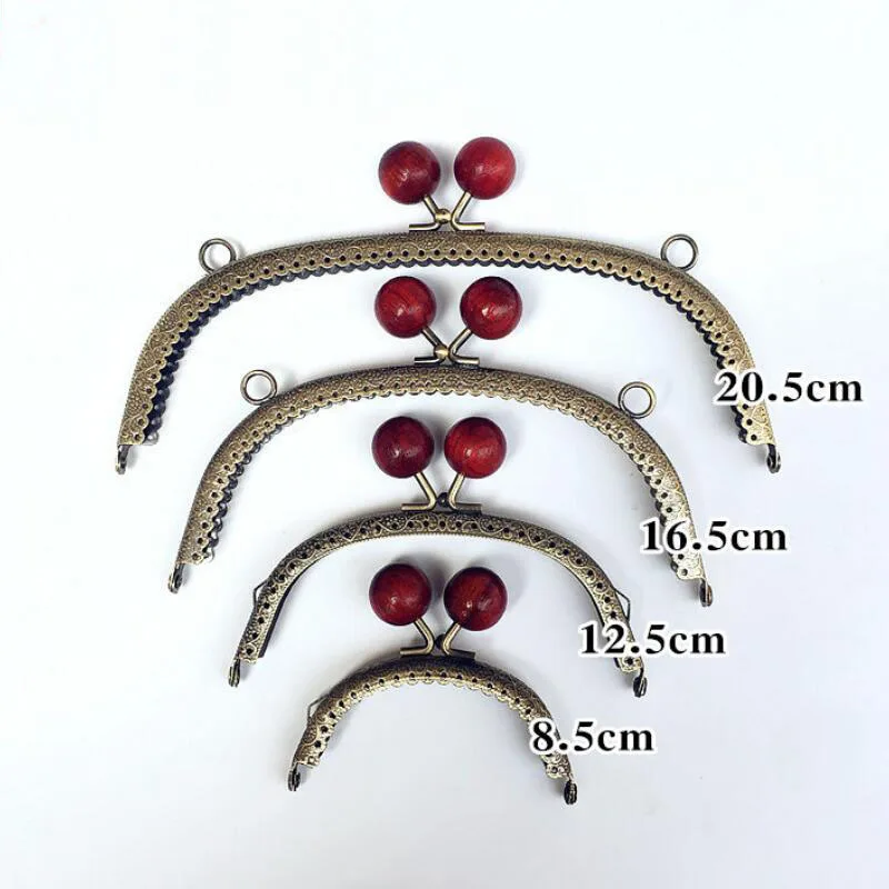 10pcs 8.5 12.5 16.5 20.5CM Candy head Bag Kiss Clasp Wooden bead Metal Coining Pattern Purse Frame DIY Bag Sewing Accessories