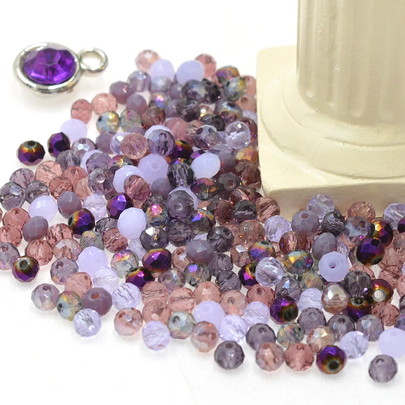 Violet Multicolor Purple 4/6mm Diameter Rondelle Austria Faceted Crystal Glass Beads Quartz Spacer Beads for Jewelry Making