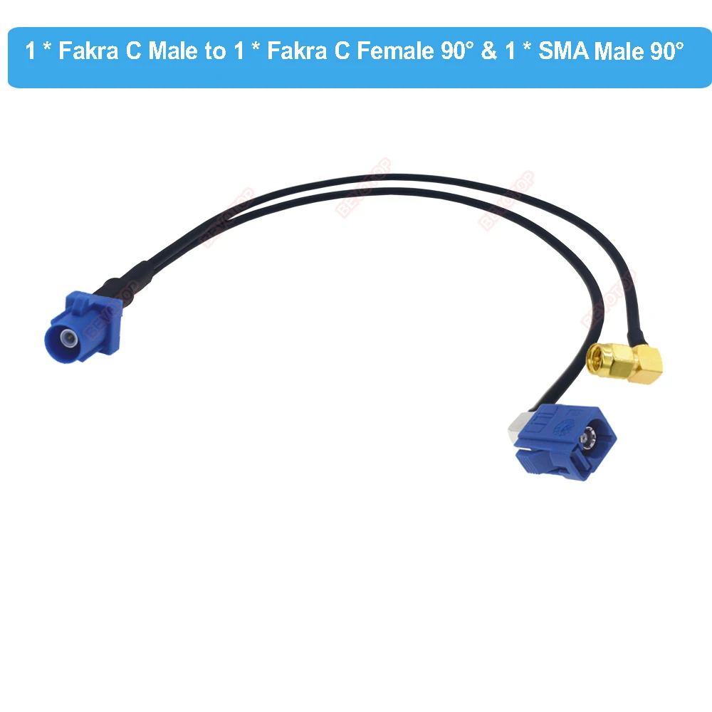 Fakra C wtyk męski do Fakra C żeński 90 ° RAL 5005 + SMA męski RG174 rozdzielacz radiowy typu Y połączony kabel koncentryczny RF 30cm/50cm/1M