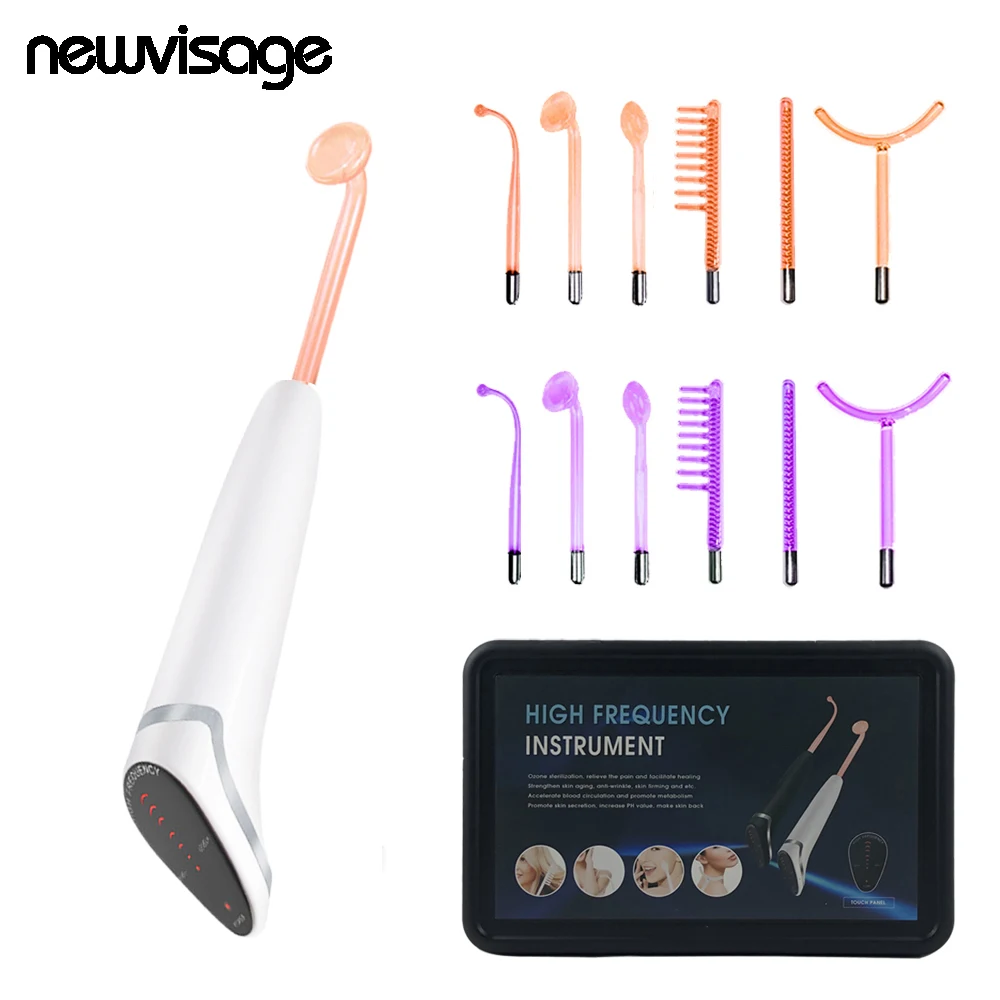 Safe Voltage Portable High Frequency Facial Wand HF Skin Therapy Machine Neon Argon Electrodes Anti Aging Blemish Spot Acne Care