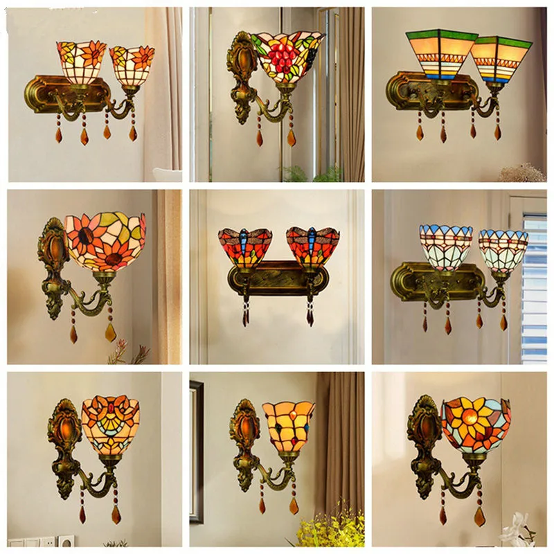 

Antique wall lamp Glass tiffany wall lamp designer Corridor Living Room indoor LED nordic style decoration color wall light