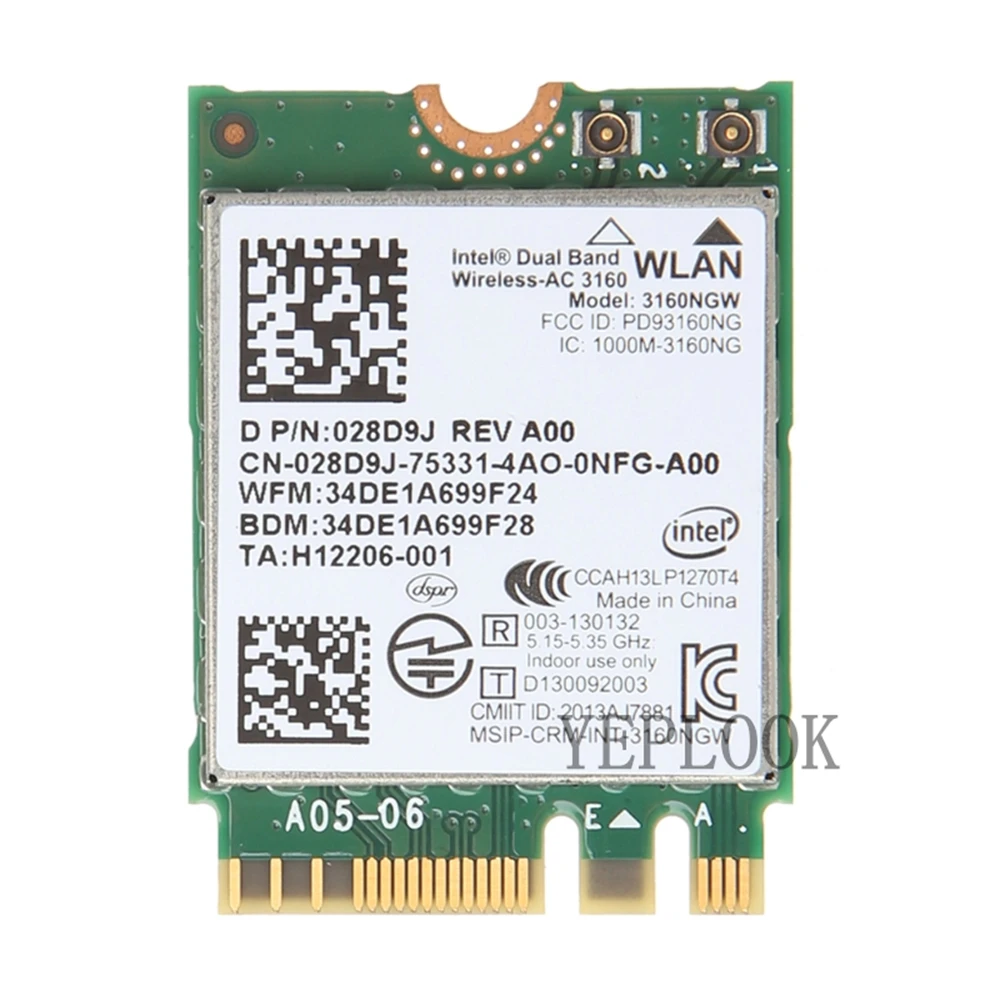 

Wireless-AC 3160 3160NGW 433Mbps Dual Band 2.4G 5GHz Bluetooth 4.0 NGFF Wifi Card for DELL 5547 5545 5548 5558 5557 5758 5559