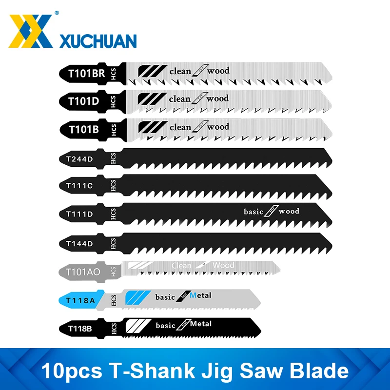 Jig Saw Blade 10pcs T-Shank Jigsaw Blade for Wood Metal Cutting Tool HCS Steel Saw Blade