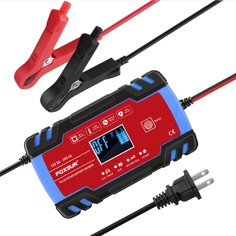 

FOXSUR 12V 24V Smart Battery Charger, Motorcycle Car Battery Charger, AGM GEL WET lead acid Battery Charger