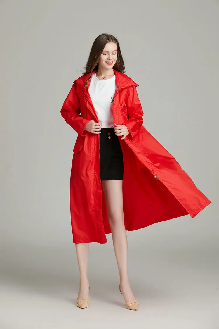 Lengthen Women Red Black Raincoat Thin Poncho Ladies Waterproof Long Breathable Men Rain Jacket Adults Windproof Raincoats