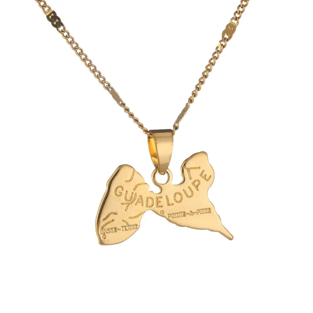 Gold Color Guadeloupe Map Pendant Necklace France Island Guadeloupe Map Charm Women Jewelry