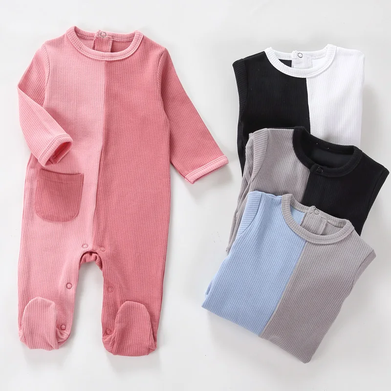 

Baby cotton rompers long sleeve girl boy clothes Unisex pocket onesies pyjamas newborn baby footed overalls jumpsuit outfit