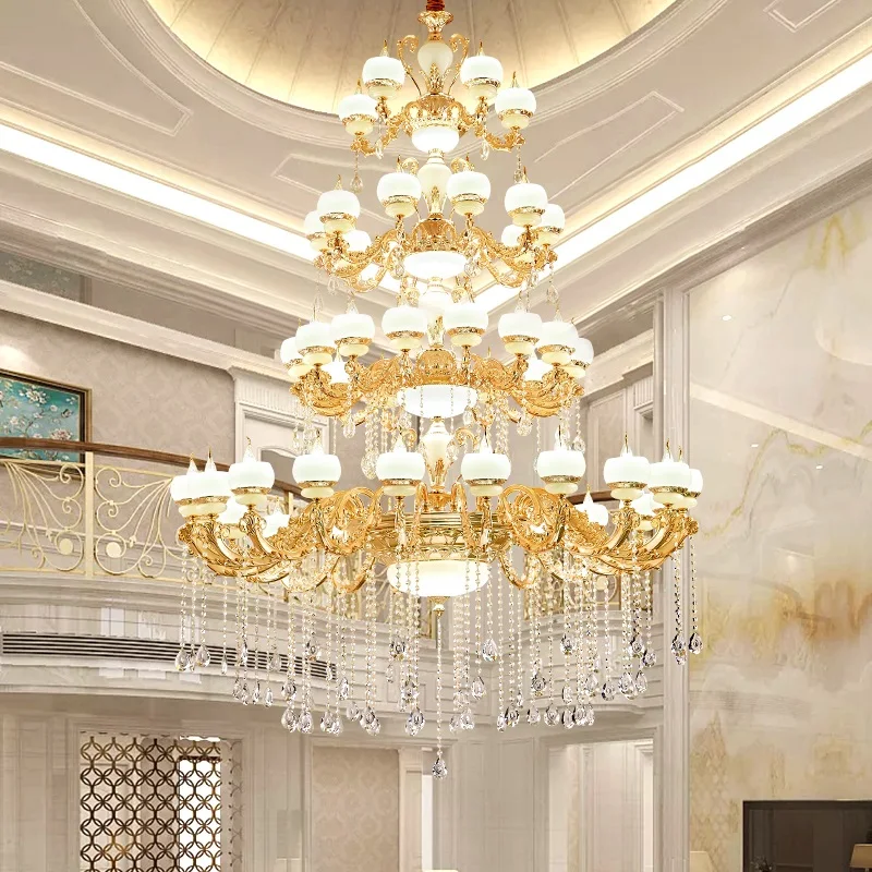 Villa Large Chandelier Duplex Living Room Lamp Long Chandelier Luxury Crystal Lights European Chandelier Hotel Staircase Lamps