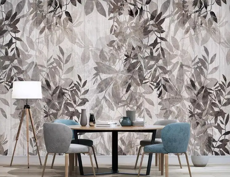 Bacal Custom wallpaper 3d black and white gray tropical plant leaves retro European leaf background mural home decoration huda