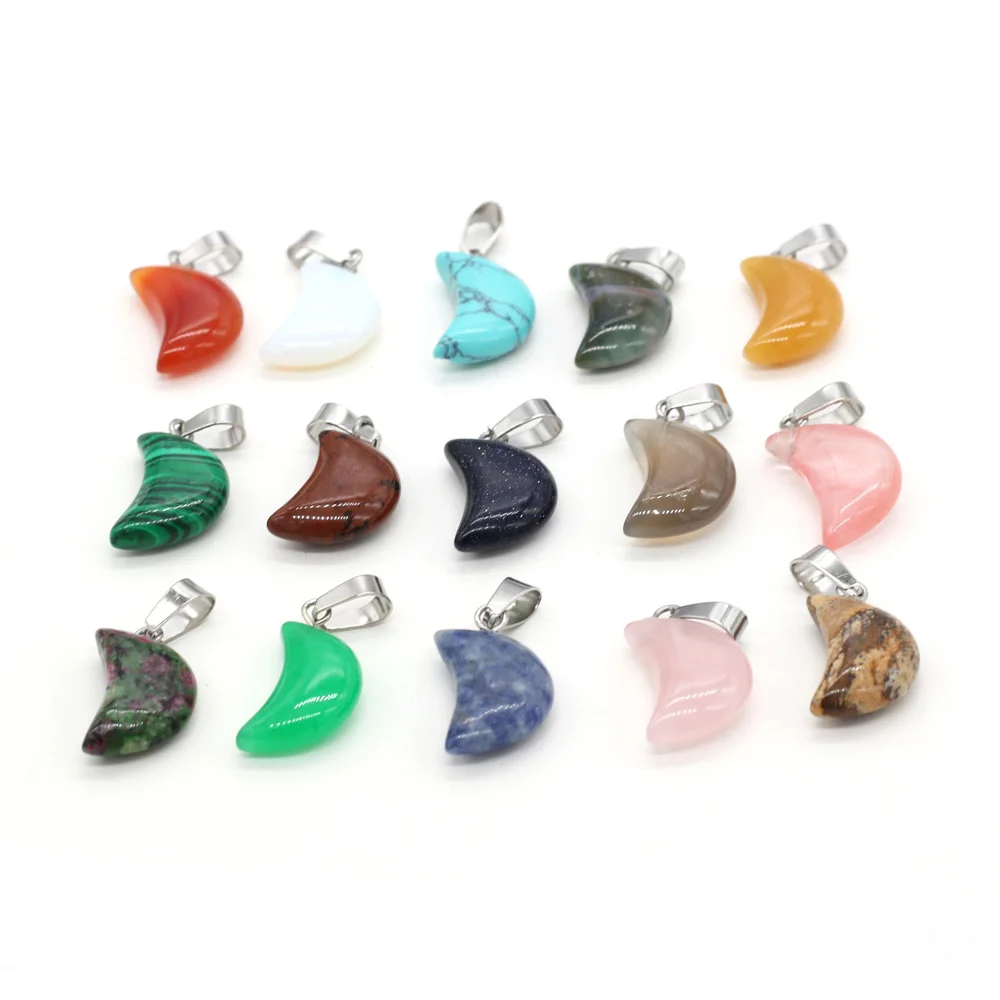 1pc Natural Semi-precious Stone Crystal Agates Pendant Moon Turquoises Quartz Charms for Jewelry Making DIY Necklace Earrings