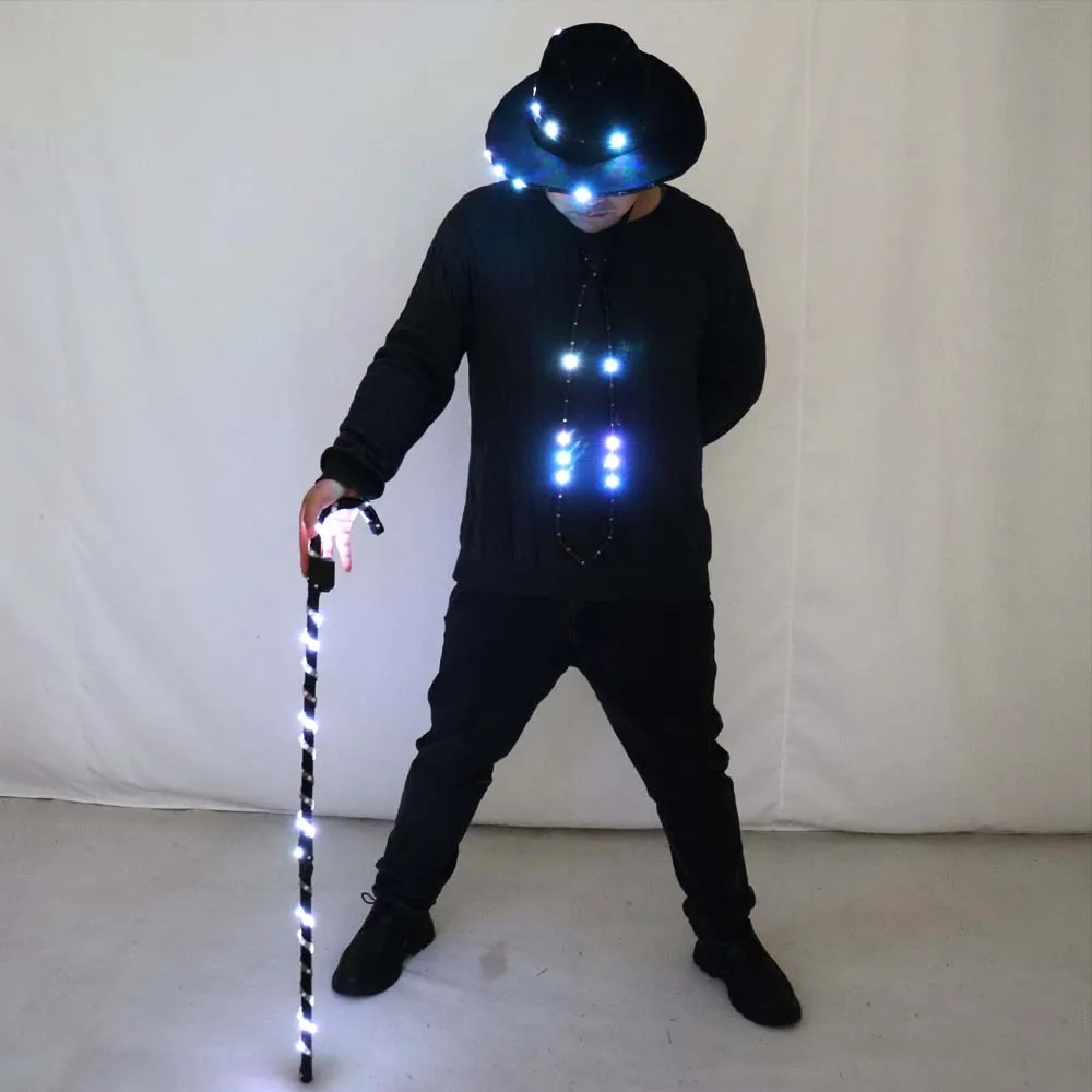 Traje de danza del vientre con luz LED, bastones blancos intermitentes para mujeres y hombres, ropa de baile de Jazz para actuaciones en escenario, fiesta como regalo