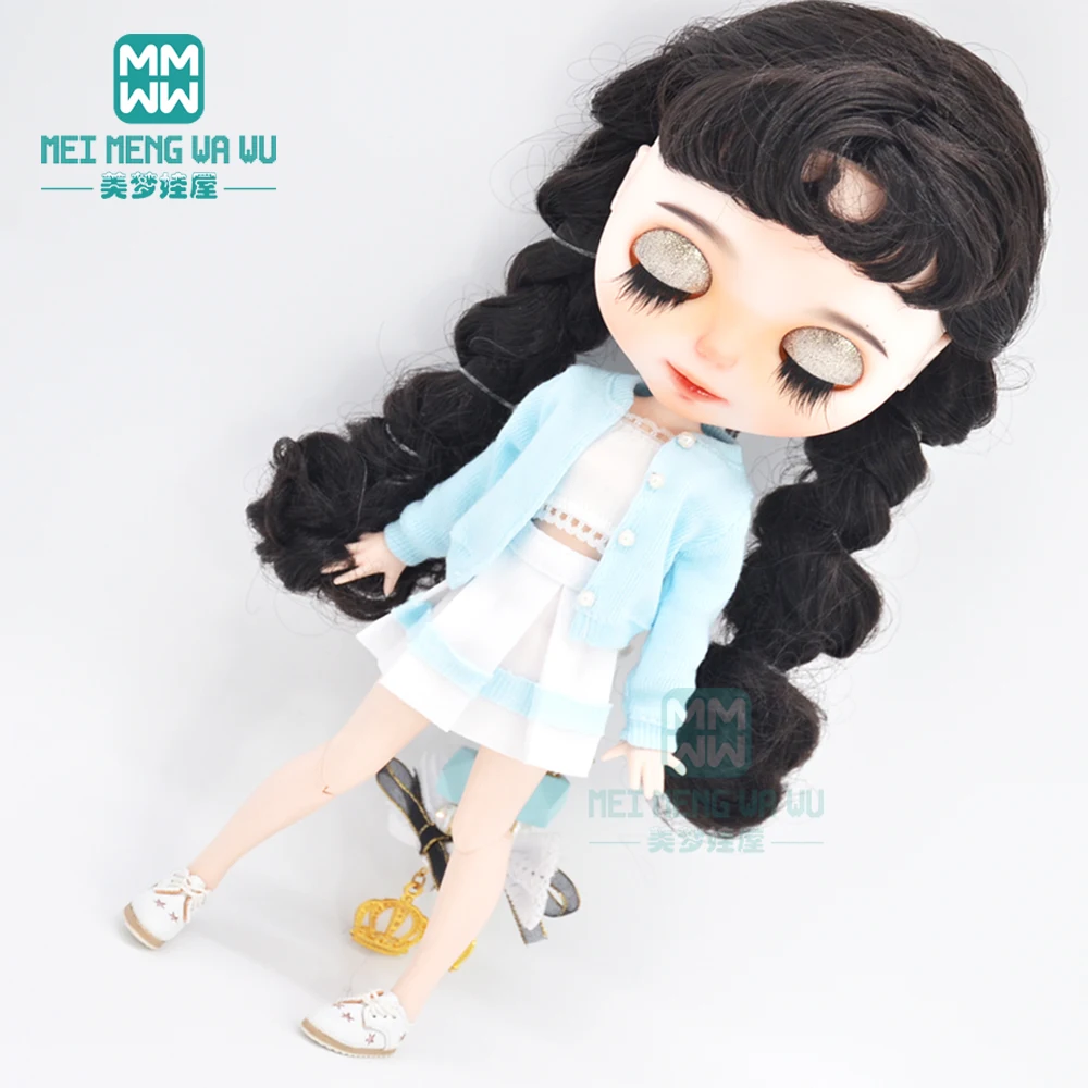 Blyth-ropa de muñeca de moda, cárdigan de lana púrpura de tres piezas para juguetes Azone OB23 OB24, accesorios para muñecas