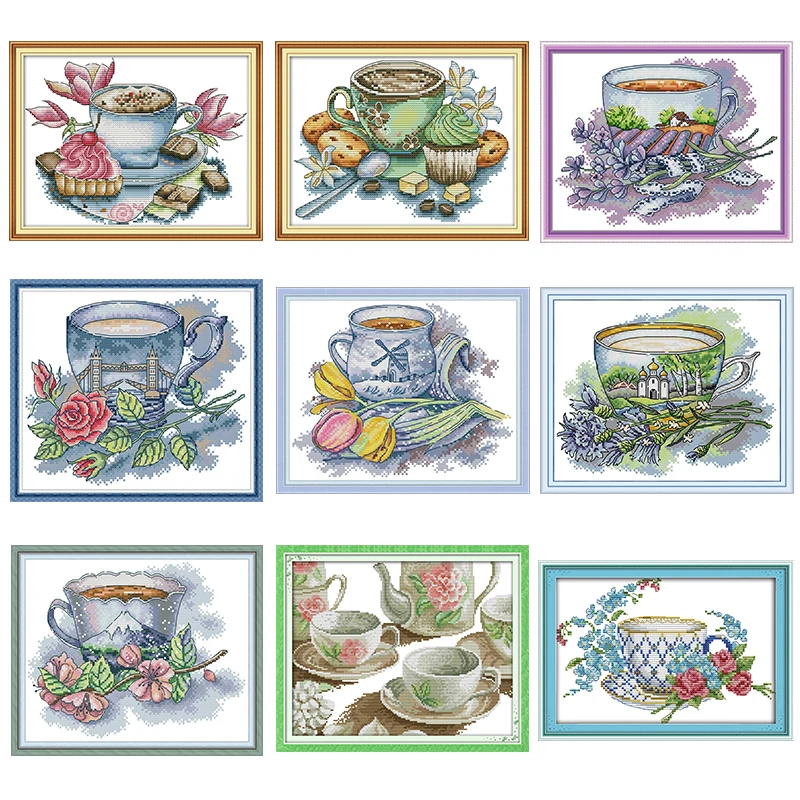 Vari fiori tazza di tè serie count punto croce kit DMC 14CT11CT tela di canapa del ricamo kit cucito FAI DA TE decorazione della casa della pittura