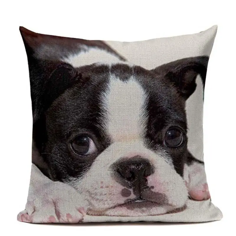 Linen Boston Terrier French Bulldog Gifts Luxury Cushion Animal Pillow Case 45Cmx45Cm Square Chair Custom High Quality Cushions