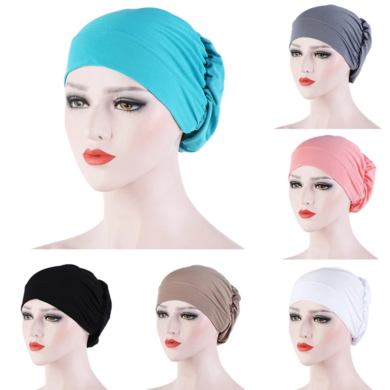 

Elastic Cotton Turban Hat Solid Color Women Muslim Headscarf Bonnet Inner Hijabs Cap Islamic Hijab Stretch Wrap Head Headband