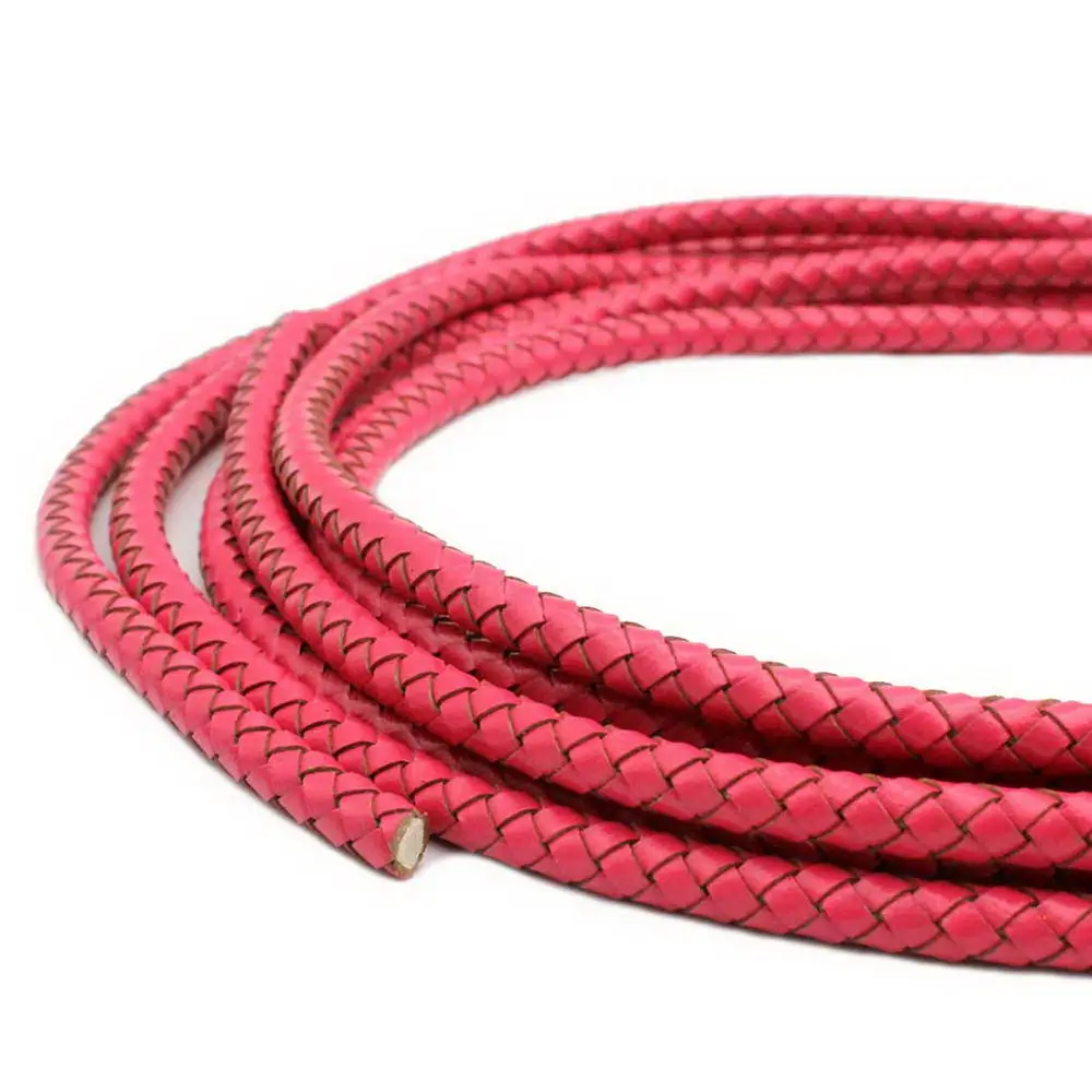 AaaZee 2 Yards 6mm Diameter Round Watermelon Woven Braided Leather Bolo Cord, Jewelry Making Craft BP6M230