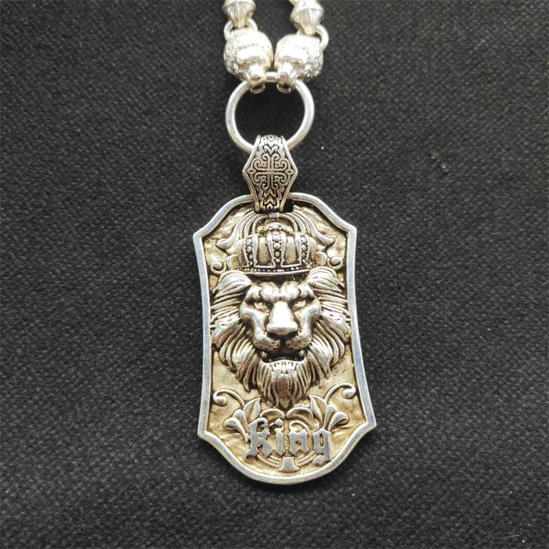 Hot Selling Natural Hand-carve Tibetan Silver Lion Necklace Pendant Fashion Jewelry Accessories Men Women Luck Gifts1