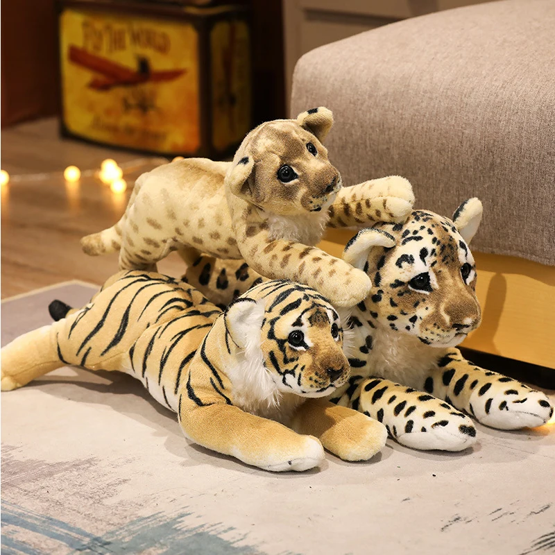 Lifelike Soft Stuffed Animals Lying Tiger Plush Toys Simulation Catamount Little Lion Leopard Doll Cute Girl Gifts For Children