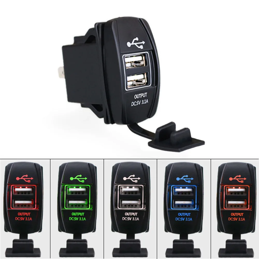 12-24V Car Charger Dual Usb 3.1A  Sockets Modified Waterproof Blue LED Light For Phone Charger