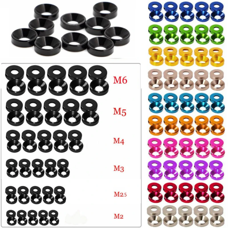 M2 / M2.5 / M3 / M4 / M5 / M6 Aluminum washer Colorful anodized Aluminum Countersunk Head Bolt Washer Gasket for Flat head Bolts