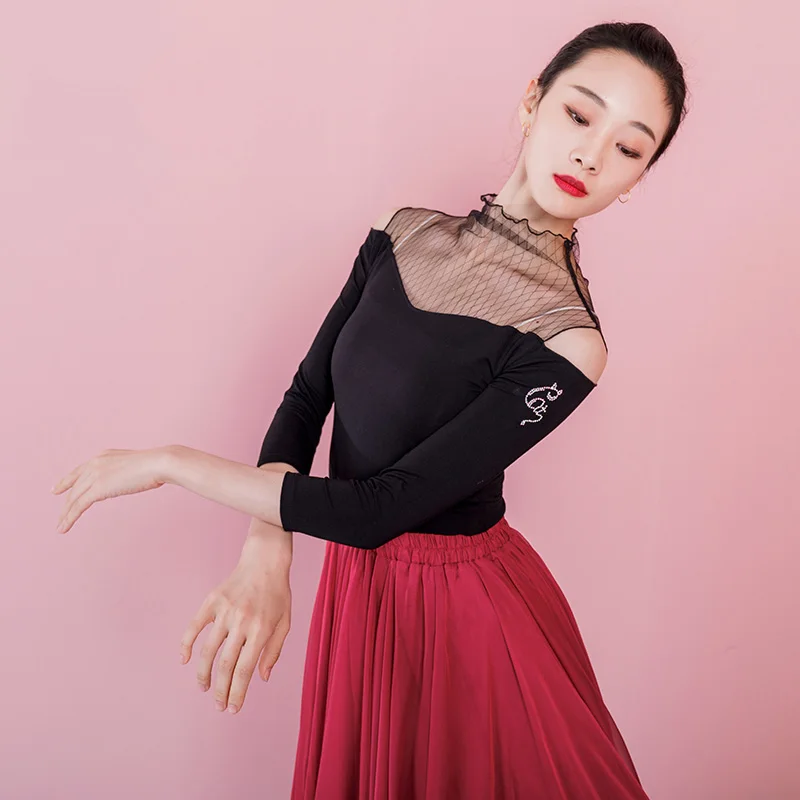 

Fairy Classical Dance Tops Women Designer Clothes Mesh Splice Chinese Dance Costume Modal Lyrical Dancewear Stage Costume JL3771