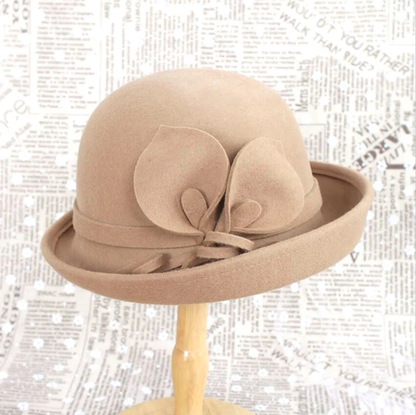 3 Colors 100% Wool Foliage Decoration Bucket Hat Winter Hat High Quality Beautiful Comfortable Round 2020 Solid Hats For Women