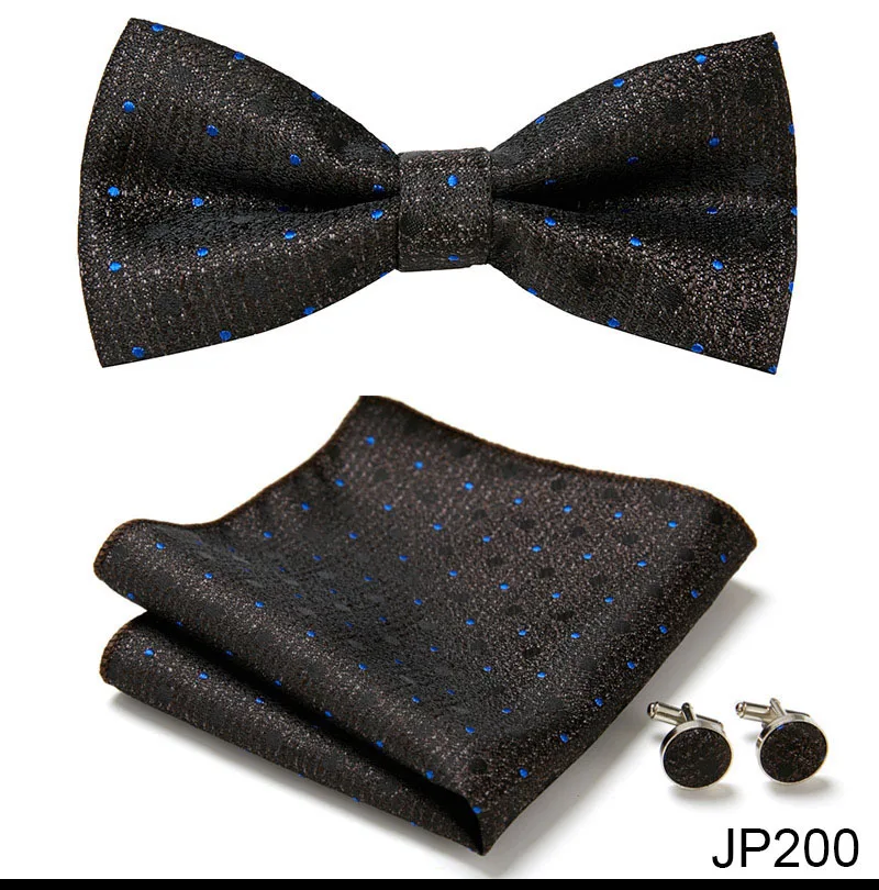 Great Quality Silver Office Butterfly Hanky Cufflink Set Bowtie For Men Geometric Hombre Formal Clothing