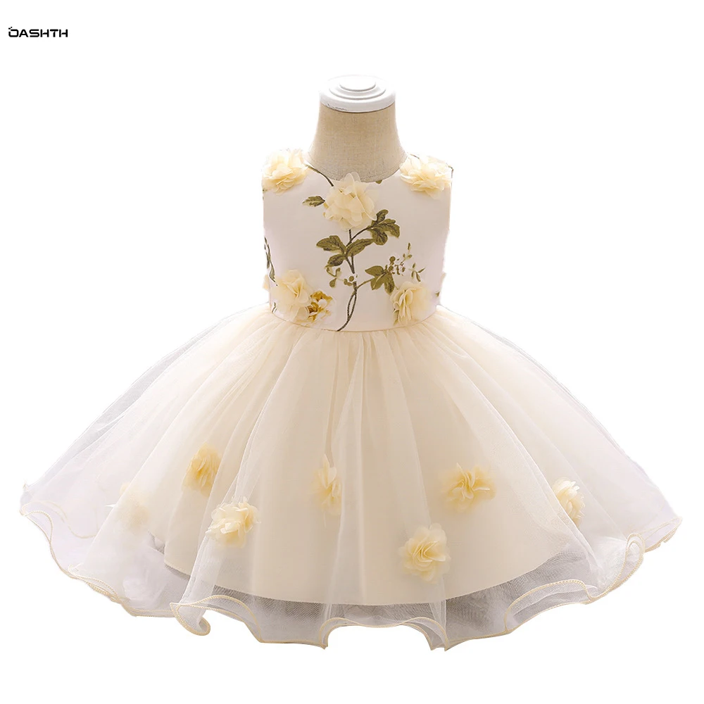 

OASHTH Children's clothing new girls birthday princess dress bow applique gauze dress skirt