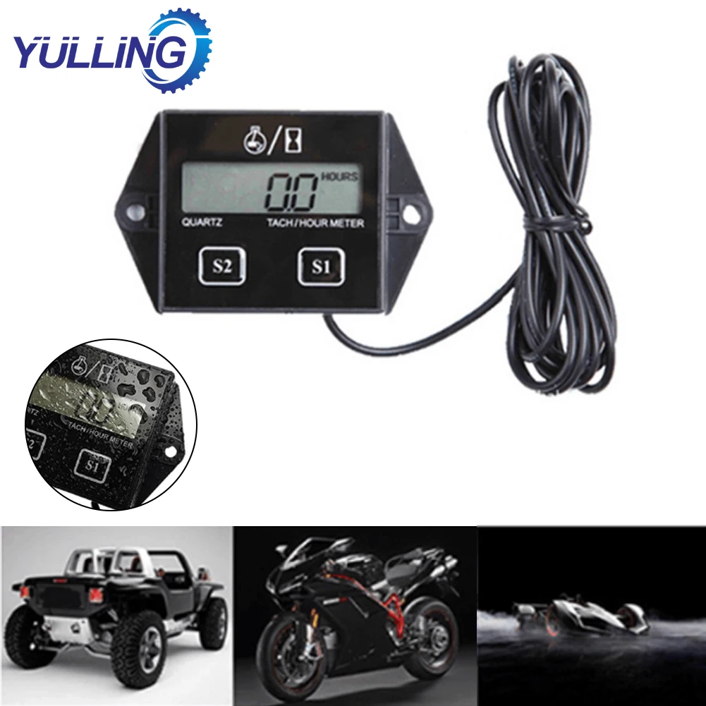 YULLING LCD Digital Tach Hour Meter Tachometer for Outboard Motor Lawn Mower Motocross Motorcycle Marine Chainsaw Pit