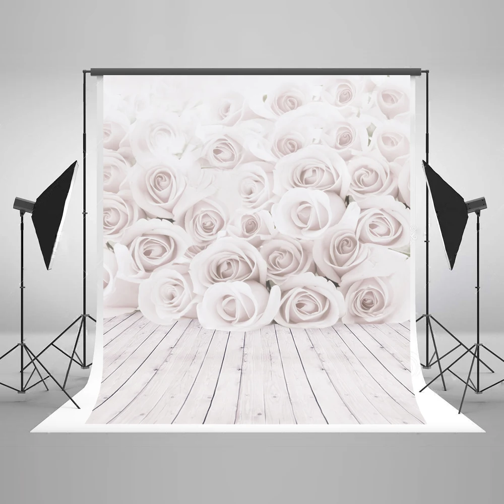 

VinylBDS 6.5X10FT (200X300CM) White Rose Photography Backdrop Wood Children Studio Background