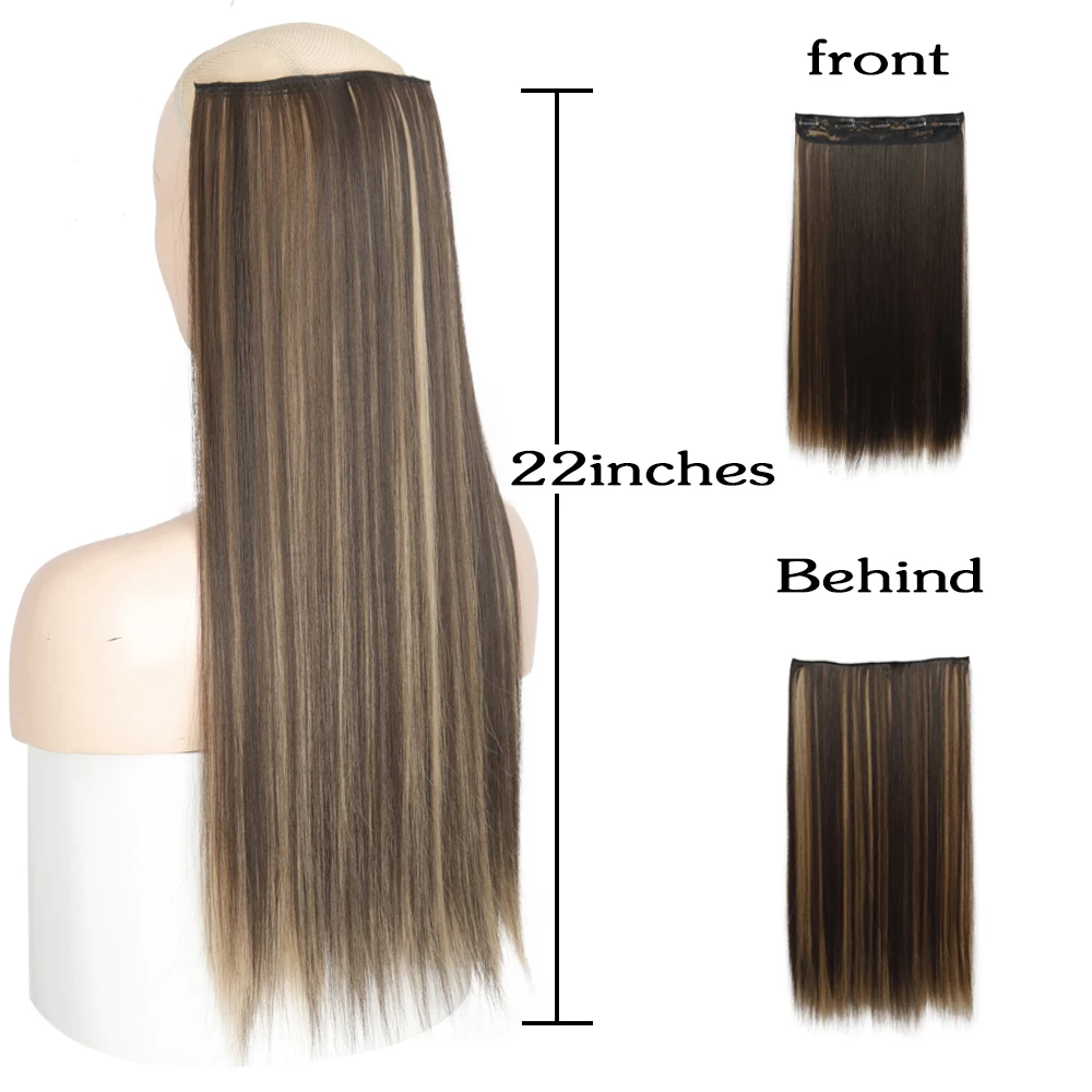 AZQUEN Synthetic 5 Clips Long Straight  Hair Extensions Clips in High Temperature Fiber Black Brown Hairpiece