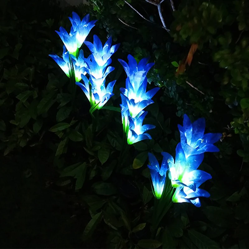 Solar Lamp LED Outdoor Lighting Waterproof Led Solar Light 12pcs Head Blue Lily Flower Outdoor Villa Garden Decoration Lawn Lamp